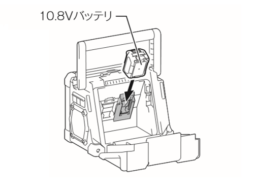 Makita　充電式ラジオ付テレビ　TB100　準備③　バッテリ取付け位置　10.8V